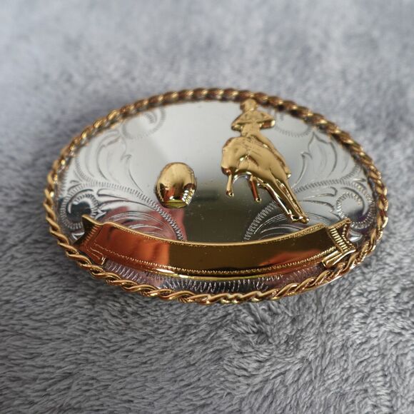 German Silver Belt Buckle Barrel Racer‎ Single Banner Filigree Scroll 3.5in
